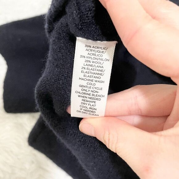 Women LOFT Wool Blend Cropped Mock Neck Sweater in Navy Blue Size Large - Picture 6 of 7